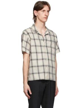 Second/Layer White and Grey Ombre Bowling Short Sleeve Shirt Medium